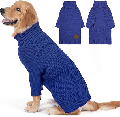 cyeollo Dog Sweater Pullover Turtleneck for Large Dogs, Classic Knitwear Fall Winter Cold Weather Dog Clothes Warm Pet Apparel Small Medium Large Doggie Sweaters, Royal Blue 2XL