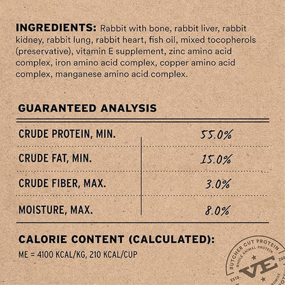 Vital Essentials Freeze Dried Cat Food, Raw Rabbit Crunchy Mini Nibs | Complete Meal or Topper | 96% Rabbit, Organs & Bone | Limited Ingredient, High Protein, Grain Free Dry Cat Food | 8 oz Bag