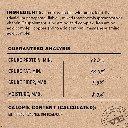 Vital Essentials Freeze Dried Dog Food, Raw Lamb & Whitefish Soft Nibs | Complete Meal or Topper | 99% Lamb, Whitefish, Organs & Bone | High Protein, Grain Free Dry Dog Food | 3 lb Bag