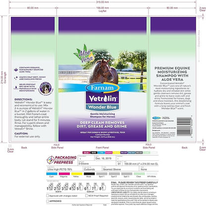 Farnam Vetrolin Wonder Blue Gentle Moisturizing Shampoo for Horses, Livestock and Dogs Blue 32