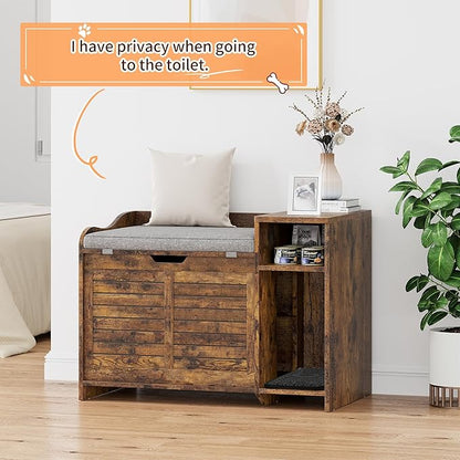IDEALHOUSE Cat Litter Box Enclosures with Top Opening with Cushion, Cat Litter Box Furniture Hidden, Cat House, Privacy Cat Litter Box Cabinet, Storage Cabinet, Hidden Litter Box Furniture, Brown