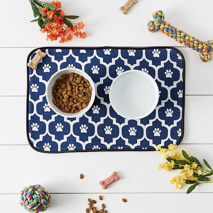 Bone Dry Machine Washable, Ultra Absorbent Pet Mat, 12x18, Nautical Blue/Off-White Lattice