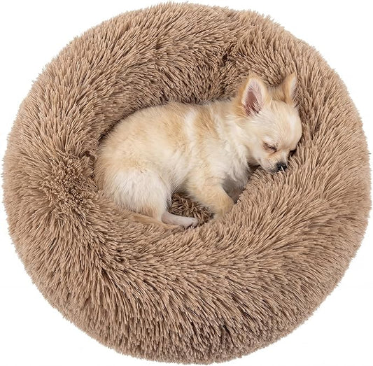Tiny Dog Bed 15 Inch for Extra Small Dogs,Washable Puppy Bed,Soft Faux Fur Calming Donut Bed for Chihuahua Yorkie Maltese Pomeranian,Brown