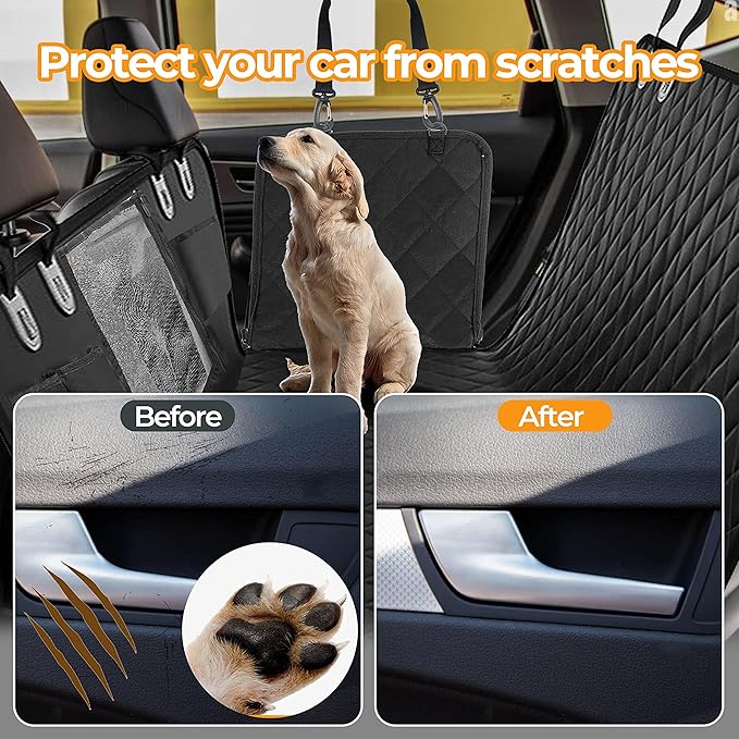 YSSOA Dog Car Seat Cover for Back Seat, Durable Waterproof Nonslip Pets Hammock with Mesh Window and Storage Pocket, Suitable for Cars, Trucks, SUVs, X-Large