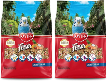 Kaytee Fiesta Parakeet Food,Nutritious and Fun Blend,Supports Skin,Feather,Digestion,Brain and Heart Health,2 pounds,(Pack of 2)
