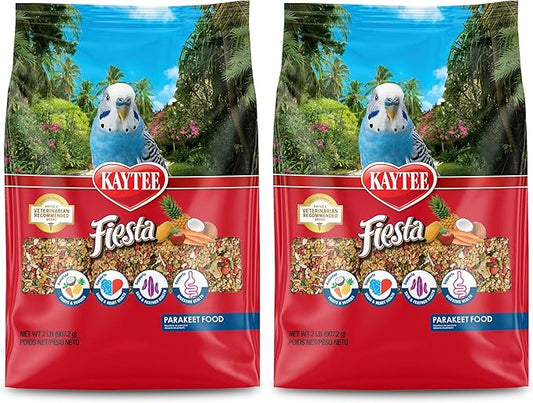 Kaytee Fiesta Parakeet Food,Nutritious and Fun Blend,Supports Skin,Feather,Digestion,Brain and Heart Health,2 pounds,(Pack of 2)