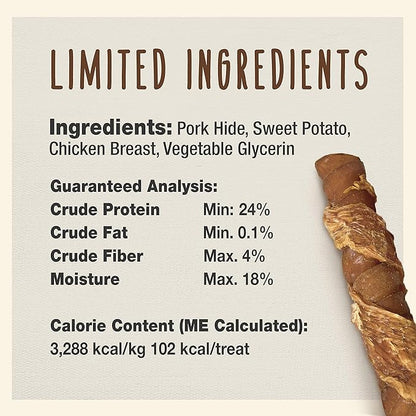 Cadet Gourmet Triple Chews Long-Lasting Pork Hide Sticks with Sweet Potato and Chicken,Healthy Dog Treats for Small & Large Dogs,6 Count (Pack of 2)