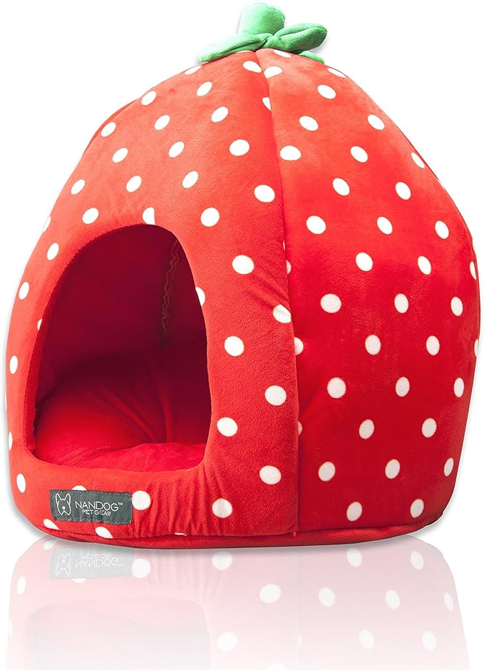 NANDOG Insta Fun Strawberry Dog & Cat Bed - Ultra Soft Micro Plush with Foam Cushioning - Cozy, Supportive & Stylish Lounger with Adorable Fruit-Inspired Design
