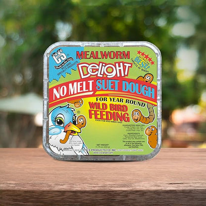 C&S Mealworm Delight No Melt Suet Dough, Suet Cakes for Wild Birds Including Robins, Blue Jays, Woodpeckers, Wrens, Bluebirds and More, 11.75 Ounces, Pack of 8