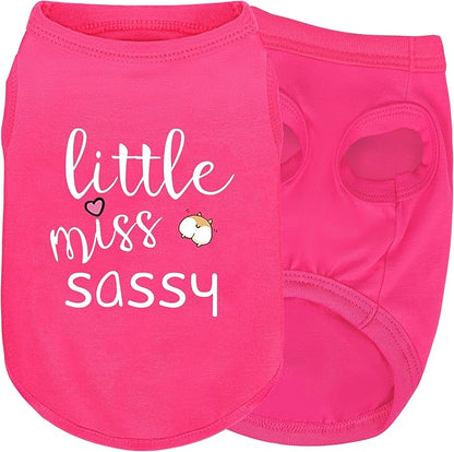 Pink Cotton Dog Shirt with 'Little Miss Sassy' Corgi Butt Print, Soft & Breathable Pet Apparel for Small to Large Dogs, All-Season Sleeveless Vest, Cute and Comfortable Dog Outfit.4XL