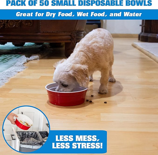 GoSports Party Dog Disposable Red Cup Style Pet Food Bowls for Cats and Dogs - 50 Small Size Bowls
