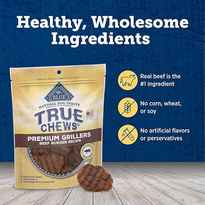 Blue Buffalo True Chews Dog Treats, Made in the USA with Natural Ingredients, Beef Burger Recipe, 10-oz Bag