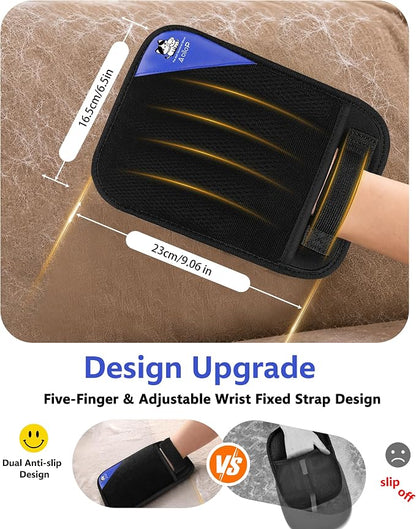 Pet Hair Remover for Furniture, 2-in-1 Pet Hair Removal Glove for Cats Dogs | 5-Finger Design Reusable & Detachable Electrostatic Magic Brush Pet Hair Remover Tools for Carpet, Couch, Car Seat
