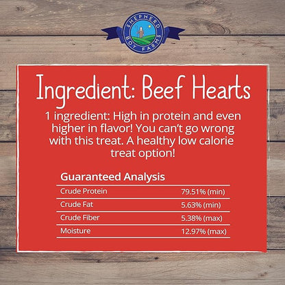 Shepherd Boy Farms Freeze Dried Dog and Cat Treats, Beef Heart, All Natural Single Ingredient Freeze-Dried Dog Treat & Snacks, Made in USA, High Protein, Essential Nutrition of Raw Food, 8oz