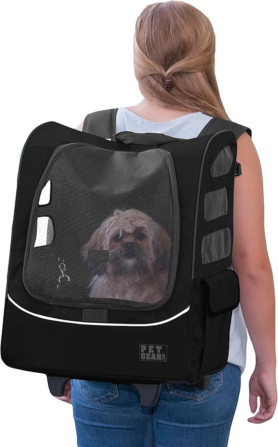 Pet Gear I-GO2 Roller Backpack, Travel Carrier, Car Seat for Cats/Dogs, Mesh Ventilation, Included Tether, Telescoping Handle, Storage Pouch, 1 Model, Available in 6 Colors