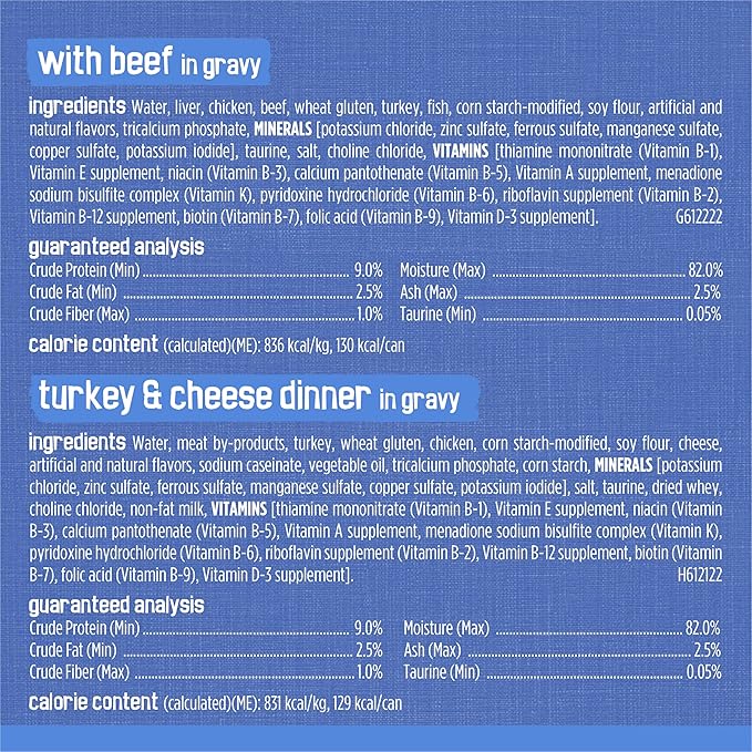 Friskies Purina Gravy Wet Cat Food Variety Pack, Savory Shreds with Beef, Turkey and Cheese Dinner, Chicken & Salmon Dinner, with Ocean Whitefish & Tuna - 5.5 oz. Cans (Pack of 64)