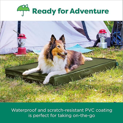 FurHaven Cooling Dog Bed – Large Foam Mattress for Joint Pain Relief, Waterproof Liner, Removable Washable Cover, Durable for Outdoor Use, Deluxe Grid Indoor/Outdoor Bed – Green, Large