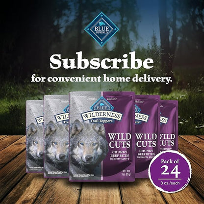 Blue Buffalo Wilderness Trail Toppers Wild Cuts Wet Dog Food, High-Protein & Grain-Free, Made with Natural Ingredients, Chunky Beef Bites in Hearty Gravy, 3-oz. Pouches, (24 Count)