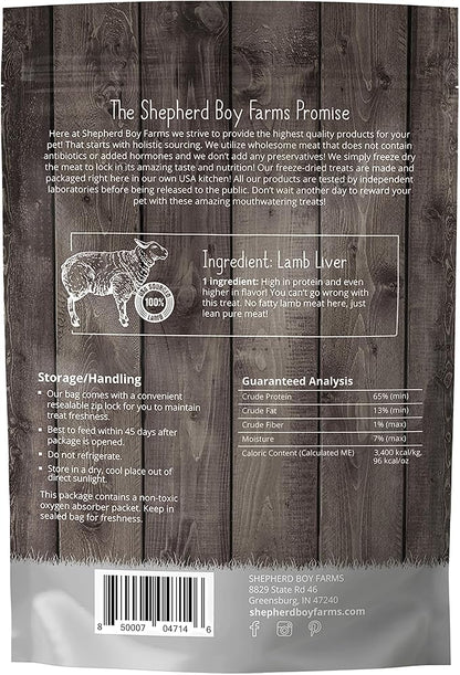 Shepherd Boy Farms Freeze Dried Dog and Cat Treats, Lamb Liver, All Natural Single Ingredient Freeze-Dried Dog Treat & Snacks, Made in USA, High Protein, Essential Nutrition of Raw Food, 8oz