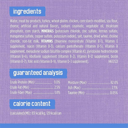 Friskies Purina Shreds Turkey and Cheese Dinner in Gravy High Protein Wet Cat Food - 5.5 oz. Cans,(Pack of 48)