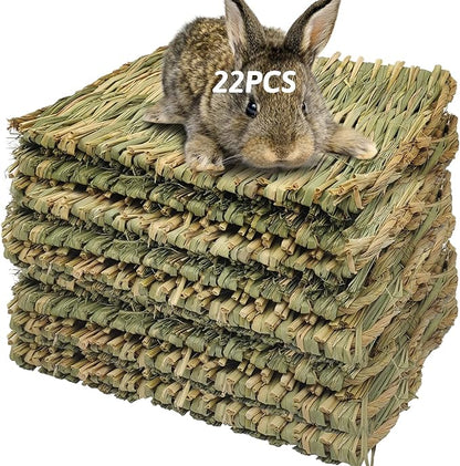 Hamiledyi Grass Mat for Rabbit Bunny Chew Toys Woven Bed Mat for Guinea Pig Chinchilla Squirrel Hamster Cat Dog and Small Animal (22PCS Grass mat)