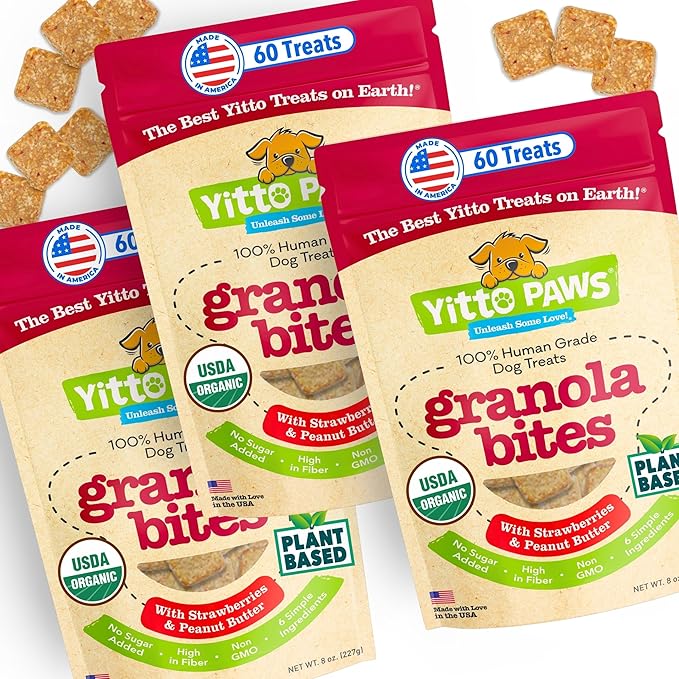 Organic Dog Treats – Crunchy, Strawberry & Peanut Butter Training Dog Biscuits – Vegan, Human-Grade, No Sugar Added – Healthy, All Natural – Made in USA for All Breeds, 3-Pack (24 oz)