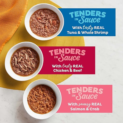 Meow Mix Tenders in Sauce Classic Favorites Wet Cat Food Variety Pack,2.75 Ounce Cup,(Pack of 96)