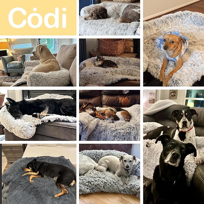 Codi Calming Dog Bed for Couch – Anti-Anxiety Sofa Protector Mat for Large Dogs, 41''x37''x6'', Machine Washable, Fluffy & Cozy with Non-Slip Bottom, Dark Grey