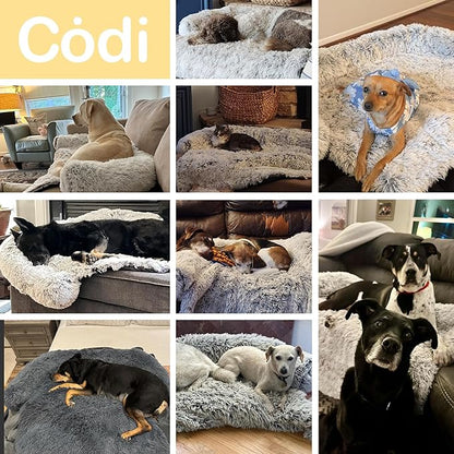 Codi Calming Dog Bed for Couch – Anti-Anxiety Sofa Protector Mat for Large Dogs, 41''x37''x6'', Machine Washable, Fluffy & Cozy with Non-Slip Bottom, Dark Grey