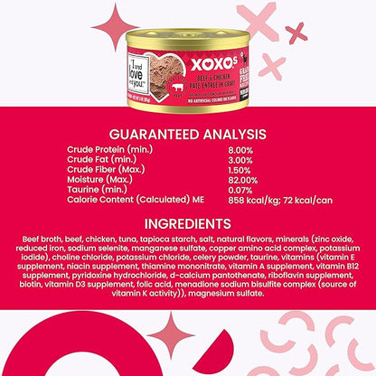 I AND LOVE AND YOU XOXOs Wet Cat Food - Chicken + Beef Pâté - Grain Free, Filler Free, 3oz Pack of 24 Cans