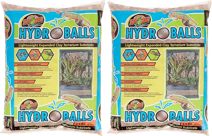 Zoo Med HydroBalls Lightweight Expanded Clay Terrarium Substrate, 2.5 Pounds (Pack of 2)