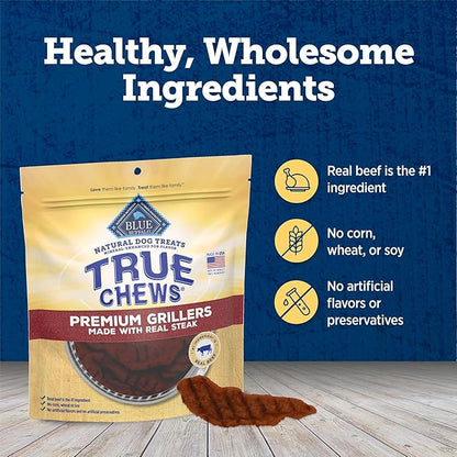 Blue Buffalo True Chews Premium Grillers Dog Treats, Made in the USA with Natural Ingredients, Steak, 30-oz. Bag