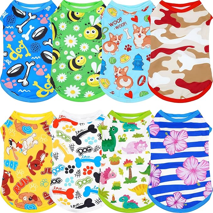 8PCS/Pack Dog Shirts Male for Small Dog Boy Sleeveless T Shirts Soft Stretchy Cats Doggie Puppy Tank Top Tee Vest