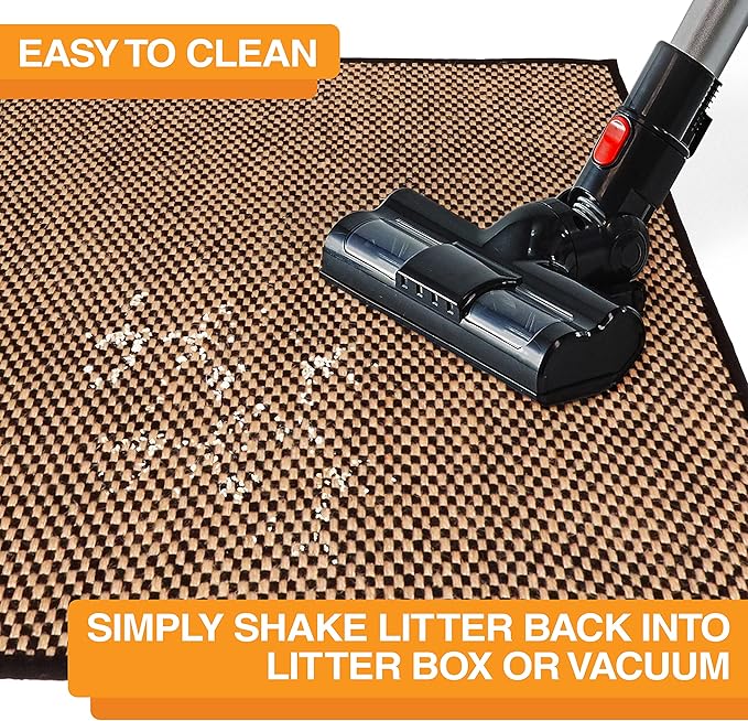 Neater Pets Jute Cat Litter Trapping Mat - Catches Spilled Litter Mess from Kitty Litter Box to Protect Floors, Soft on Cats Paws, Anti-Skid Backing, Easy to Clean, Checkered, 24" x 36"