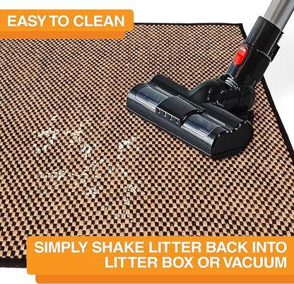 Neater Pets Jute Cat Litter Trapping Mat - Catches Spilled Litter Mess from Kitty Litter Box to Protect Floors, Soft on Cats Paws, Anti-Skid Backing, Easy to Clean, Checkered, 24" x 36"