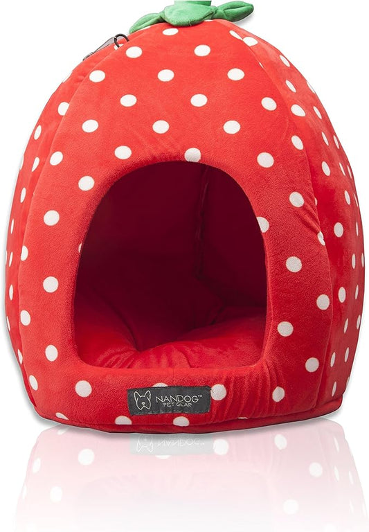 NANDOG Insta Fun Strawberry Dog & Cat Bed - Ultra Soft Micro Plush with Foam Cushioning - Cozy, Supportive & Stylish Lounger with Adorable Fruit-Inspired Design