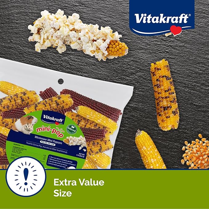 Vitakraft Mini Pops Microwavable Corn Cobs for Small Animals - Corn on The Cob Snack for Hamsters, Rabbits, & Guinea Pigs - Pet Treat & Enrichment Chew Toy - Popcorn for Small Animals (1lb)