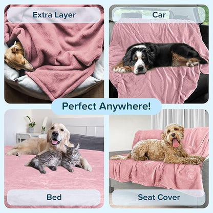 PETMAKER Dog Blanket - 60x70in Reversible Sherpa Blanket - Throw Blankets for Bed, Couch, Crate, or Car - Machine Washable Puppy Essentials (Pink)