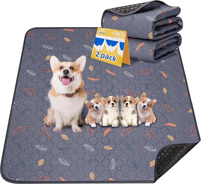 Washable Pee Pads for Dogs - 2 Pack Puppy Pads with Super Absorbent, Non-Slip, Reusable Pee Pads Specifically Designed for Dog Playpen, Crate, Whelping Box, Floor - 36" x 41", Grey