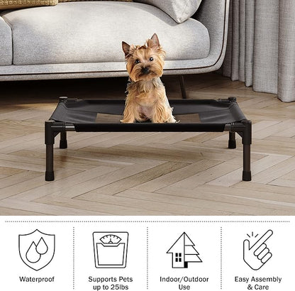Elevated Dog Bed - 24.5x18.5-Inch Portable Pet Bed with Non-Slip Feet - Indoor/Outdoor Dog Cot or Puppy Bed for Pets up to 25lbs by PETMAKER (Black)