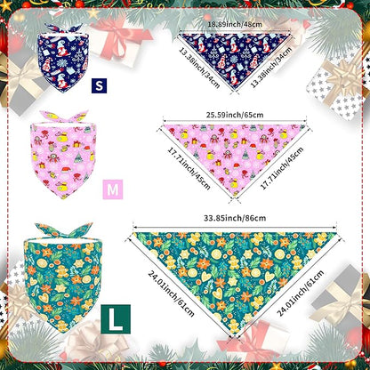 Christmas Dog Bandanas for Small Dogs Breed 7 Pcs Stitching Edge Christmas Dog Bandanas Adjustable Scarves Puppy Grooming S