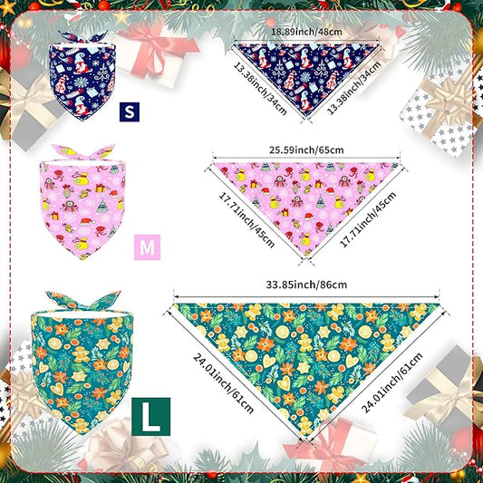 Christmas Dog Bandanas for Small Dogs Breed 7 Pcs Stitching Edge Christmas Dog Bandanas Adjustable Scarves Puppy Grooming S