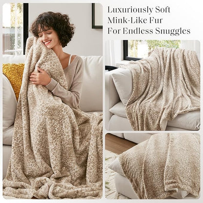 Madison Park Zuri Soft Plush Luxury Oversized Faux Fur Throw Animal Stripes Design, Faux Mink On The Reverse, Modern All Seasons Blanket for Bed, Sofa Couch, Office, Leopard, 60x70