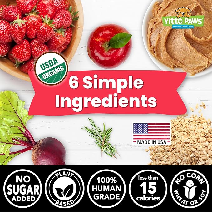 Organic Dog Treats – Crunchy, Strawberry & Peanut Butter Training Dog Biscuits – Vegan, Human-Grade, No Sugar Added – Healthy, All Natural – Made in USA for All Breeds, 3-Pack (24 oz)