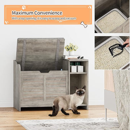 Litter Box Enclosure with Top Opening with Cushion, Cat Litter Box Furniture Hidden, Litter Box Hidden, Cat House, Privacy Cat Litter Box Cabinet Grey