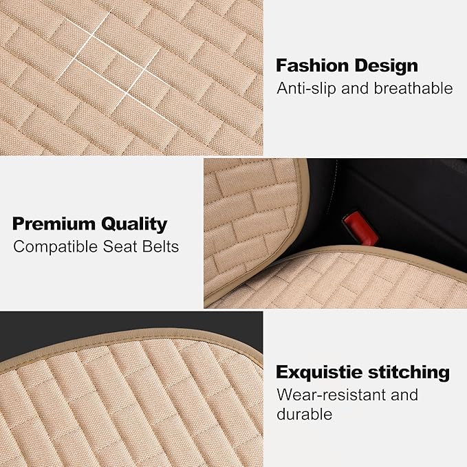 VarCozy Linen Car Seat Covers, Breathable Front Pair Seat Covers for Cars with Non-Slip Protector for All Seasons, Universal Front Seat Covers for Cars, SUVs, Trucks