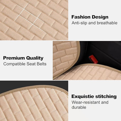 VarCozy Linen Car Seat Covers, Breathable Front Pair Seat Covers for Cars with Non-Slip Protector for All Seasons, Universal Front Seat Covers for Cars, SUVs, Trucks
