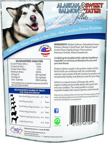 Carolina Prime Pet 45111 Salmon And Sweet Tater Fillets Treat For Dogs, 5 oz pouch
