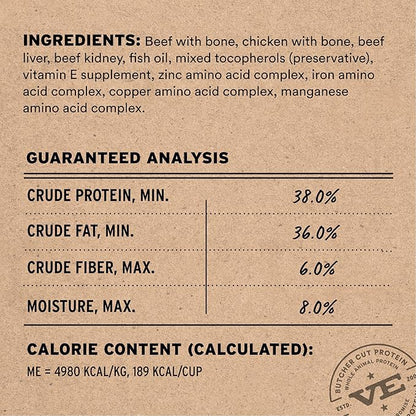 Vital Essentials Freeze Dried Cat Food, Raw Beef & Chicken Soft Nibs | Complete Meal or Topper | 99% Beef, Chicken, Organs & Bone | High Protein, Grain Free Dry Cat Food | 12 oz Bag