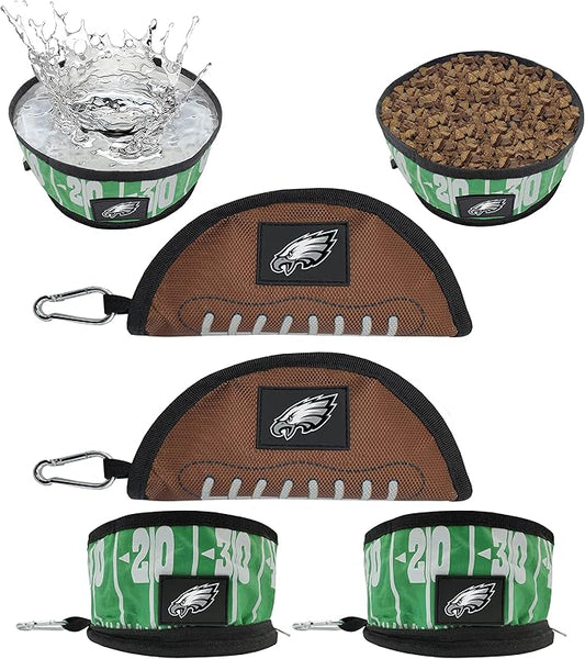 NFL Philadelphia Eagles Pets First Collapsible Dog Travel Bowl Set, 2 Pack Food and Water Bowls for Dogs, Best Portable & Lightweight Leak-Proof Dog Bowls for Travel